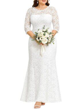 White Lace Plus Size Formal Wedding Evening Gown Size 18